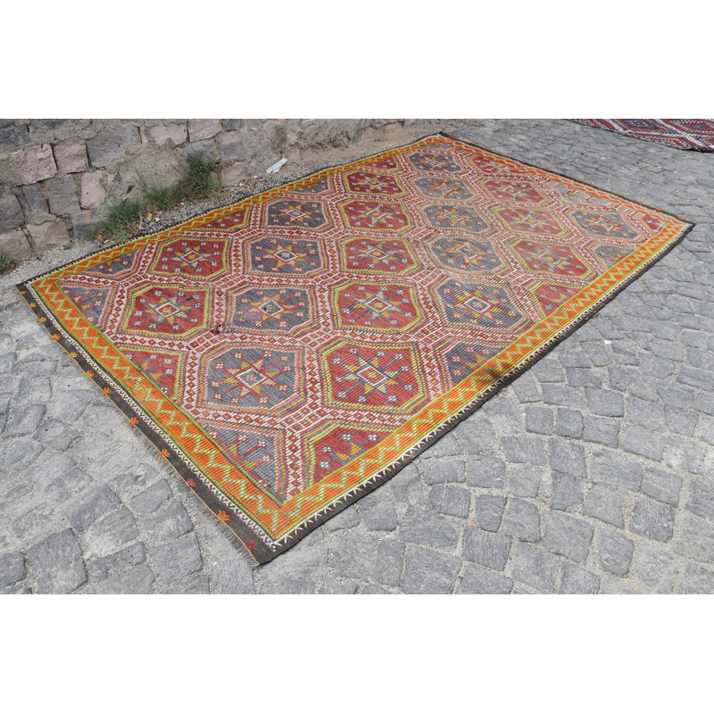 Tapis de salle à manger, tapis turc, kilim, tapis rétro, tapis oriental orange, tapis Oushak