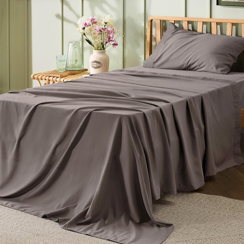 Ensemble de draps en microfibre de polyester pour literie Hotel Luxury, Taupe, Grand lit 