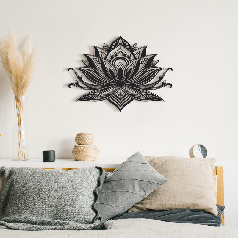 3D Lotus Mandala Metal Wall Decor, Black, 39" H x 53" W x 2" D