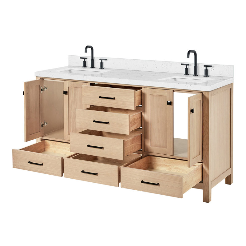  Meuble-lavabo double 66,25 po avec comptoir, Chêne / noir mat