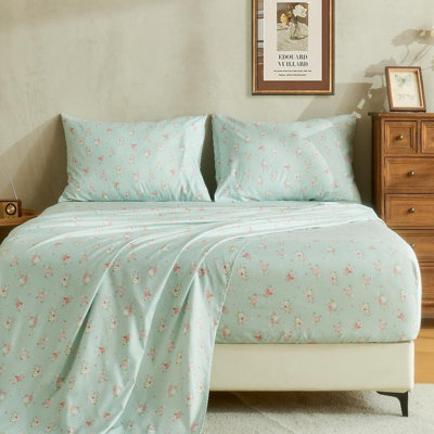 HYPREST Floral Sheets, Soft Breathable Farmhouse 4pcs Bed Sheet Sets,18 inches deep Pocket Sheets