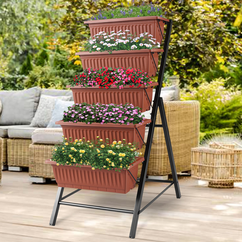 Denishia 5-Tier Vertical Raised Garden Bed, Brown/Black, 45" H x 26" W x 22.75" D, 1