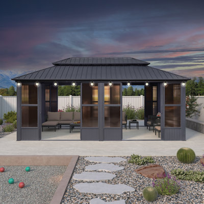 Sunroom Hardtop Gazebo Solarium With Light Galvanized Steel Double Roof All-weather Aluminum Outdoor Screen House