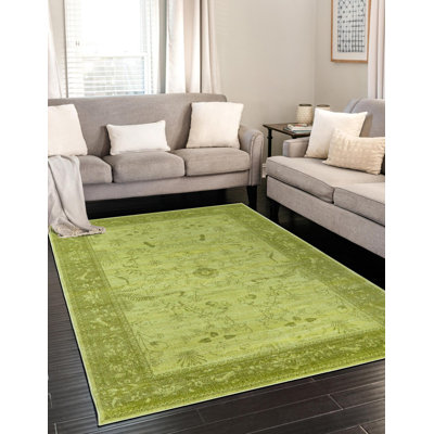 Tapis vert clair à motif botanique Godina