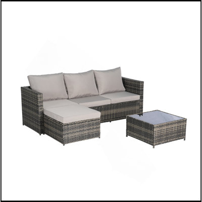 2 Pieces Patio Furniture Set,Outdoor Woven Sectional L- Shaped Patio Furniture ,Wicker Conversation Set With Ottoman, Detachable Lounger Table For Backyard Poolside