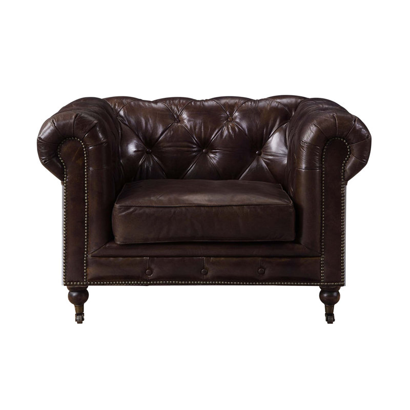 Chesterfield Vintage Brown Top Grain Leather Accent Chair