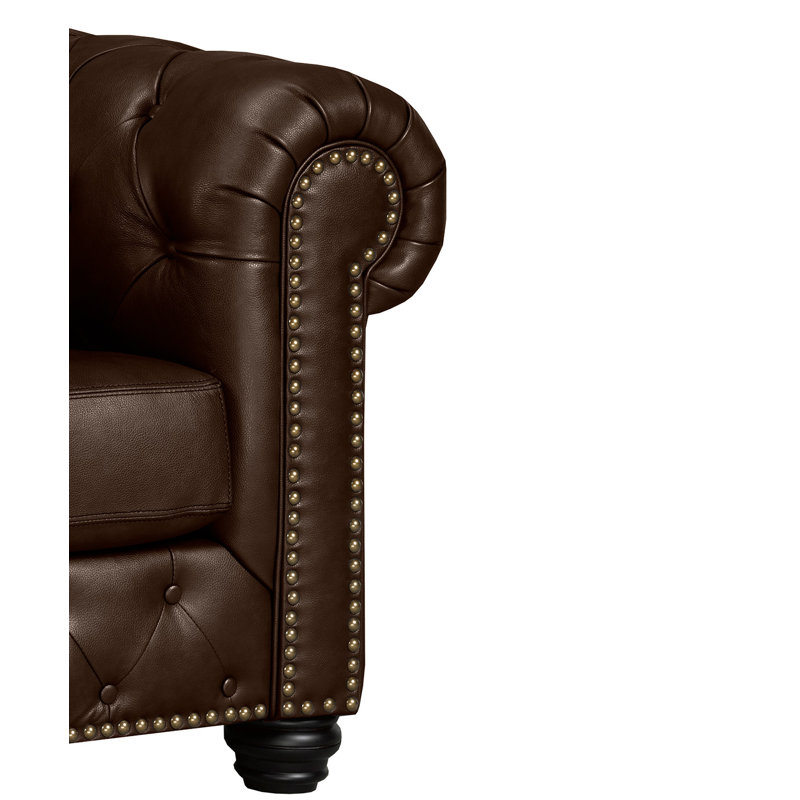 Ensemble de salon en cuir véritable 3 pièces Orner, Similicuir brun