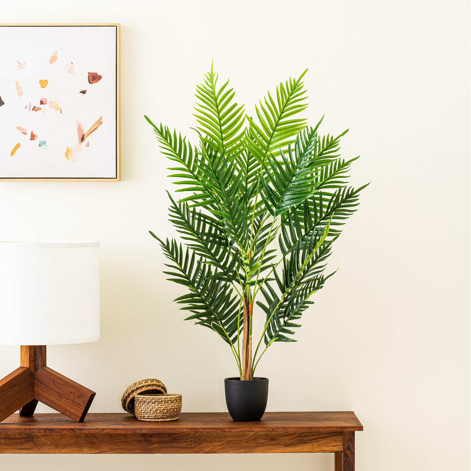 Faux Palm Plant in Pot, 35" H x 14" W x 14" D