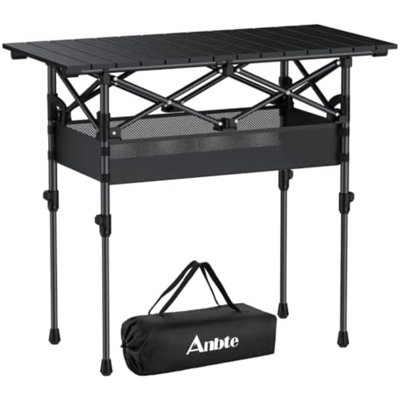 Table de camping pliante en aluminium de 90 cm (3 pi), portable, 81 x 41 cm (32 x 16 po), noire | 2 hauteurs, avec filet et sac de rangement, supporte jusqu'à 120 kg (264 lb), table légère et enroulable idéale pour les pique-niques, les barbecues et les voyages en plein air.