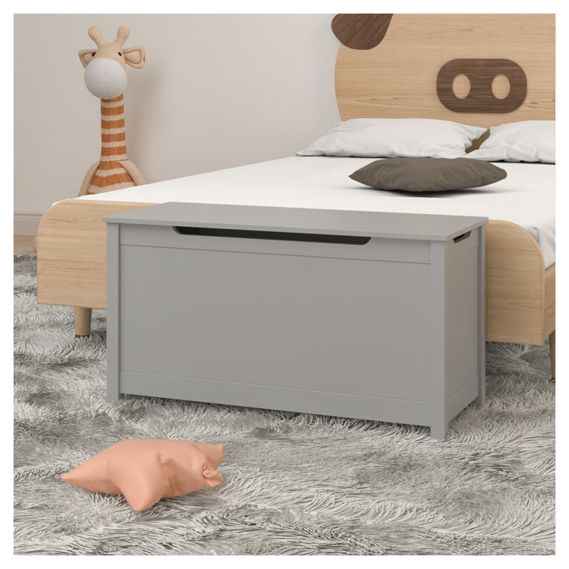 Boîte à jouets pour enfant en bois aggloméré gris avec couvercle à charnières de sécurité - Coffre de rangement conforme aux normes TSCA et CPSIA
