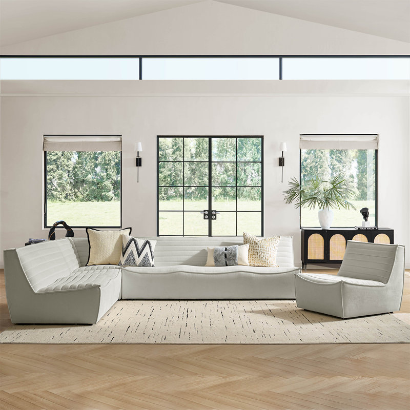  Canapé modulaire moderne l 118,5 po Jacinto, Mélange de polyester gris