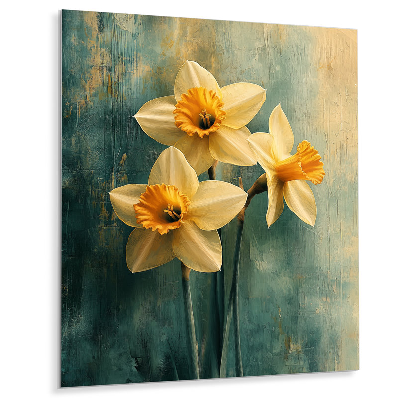 «Daffodil Radiance In Pastels Impressionist I» - Impression sur jonquilles, H 20 po x l 12 po