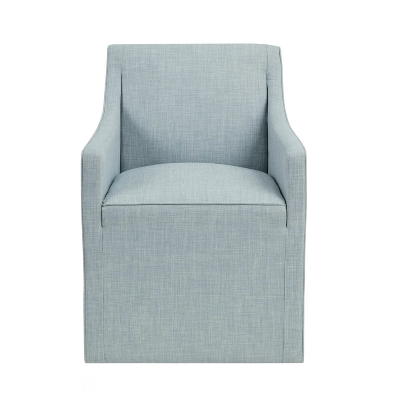 Skirted Dining Arm Chair With Casters, Padded For Comfort And Easy Mobility In Any Dining Setting, Blue