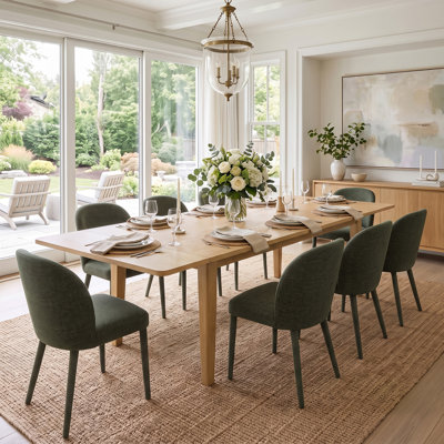 Ensemble de salle à manger extensible 9 pièces en placage de bois véritable avec 8 chaises en chenille