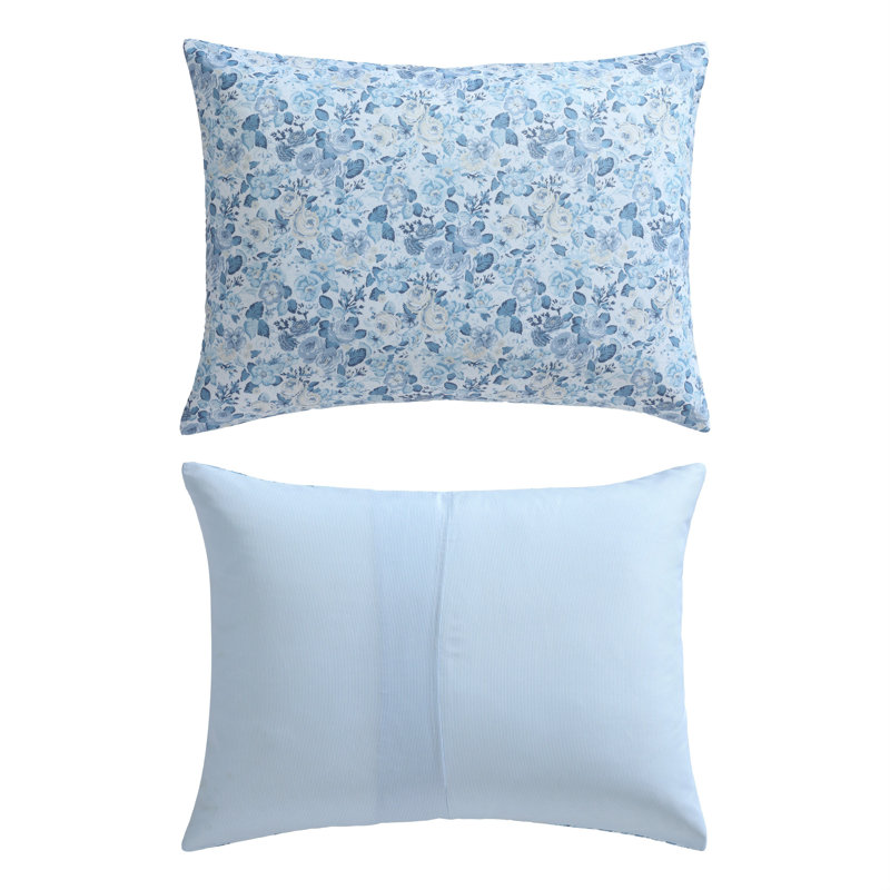 Twin Blue Cotton Reversible Floral Bedding Set