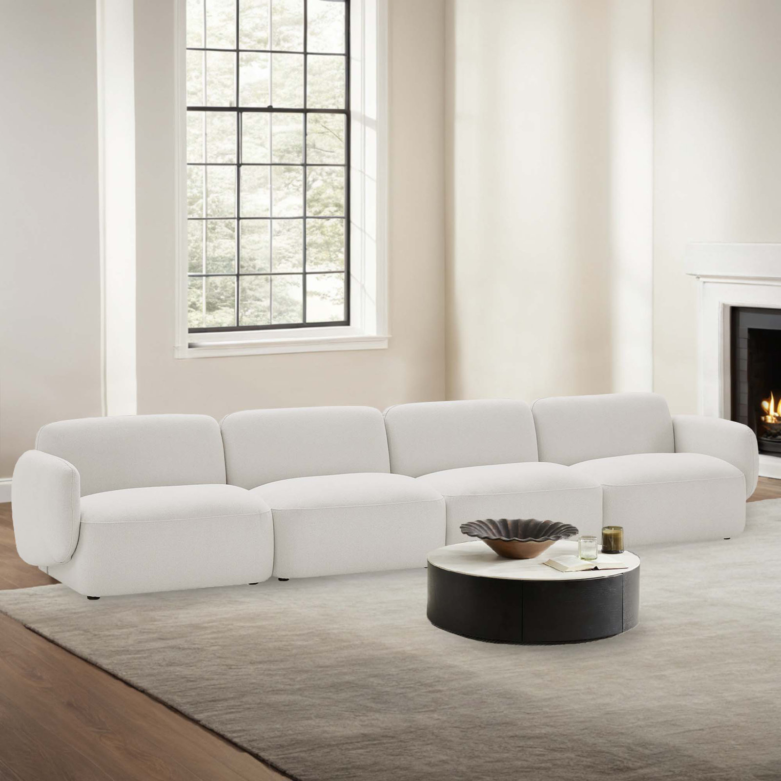 Isles 150'' Upholstered Sofa, Mellow Ivory Chenille