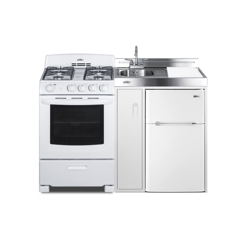 White All-In-One Kitchenette with Gas Range and Refrigerator