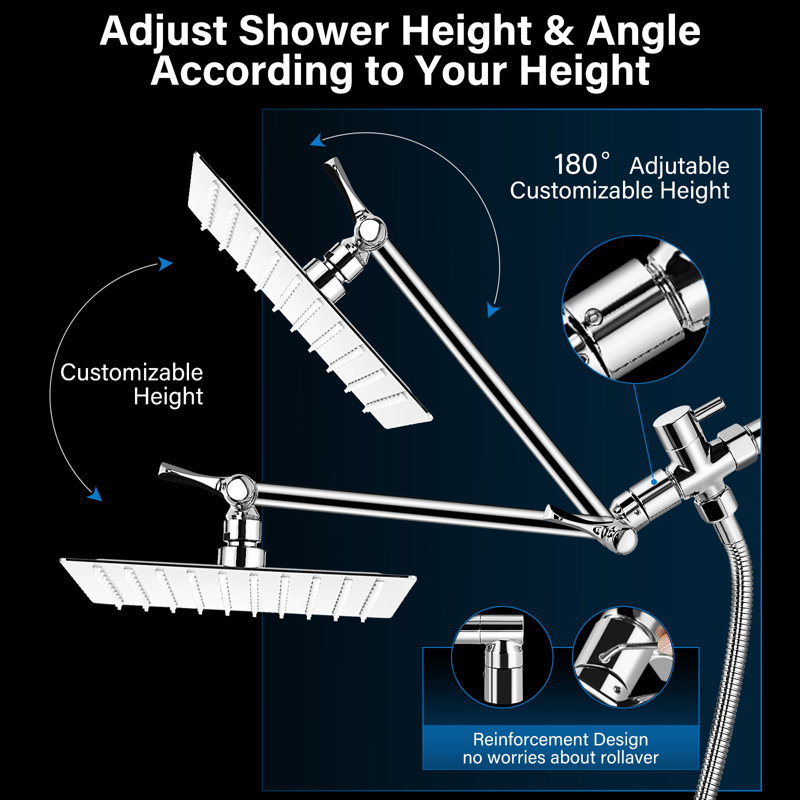 Pomme de douche double avec douchette combinée, pomme de douche à pluie haute pression 8 pouces, Chrome