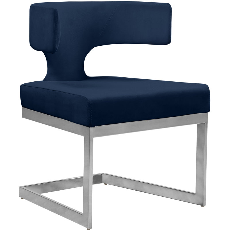 Eita 17.7'' H Velvet Upholstered Side Chair, Navy Velvet, Chrome