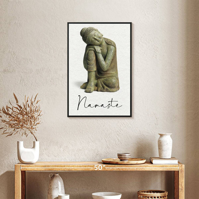 Bouddha Namaste assis, Cadre flottant noir, 21 po x 31 po