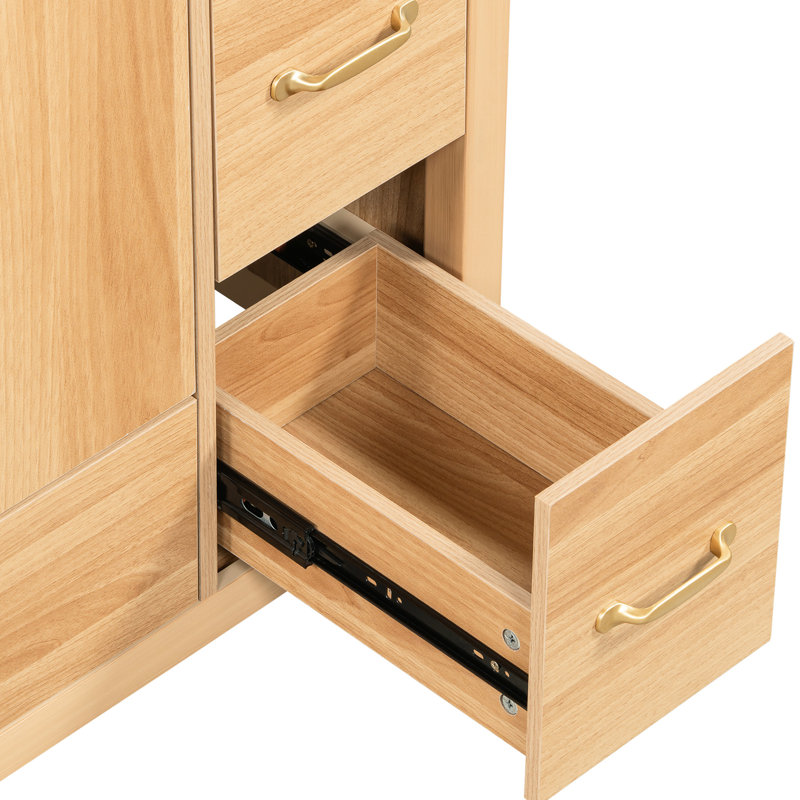 Meuble-lavabo de 36 po en bois avec fonction de fermeture en douceur, tablette réglable, poignées dorées et lavabo en céramique facile à nettoyer pour les salles de bain modernes