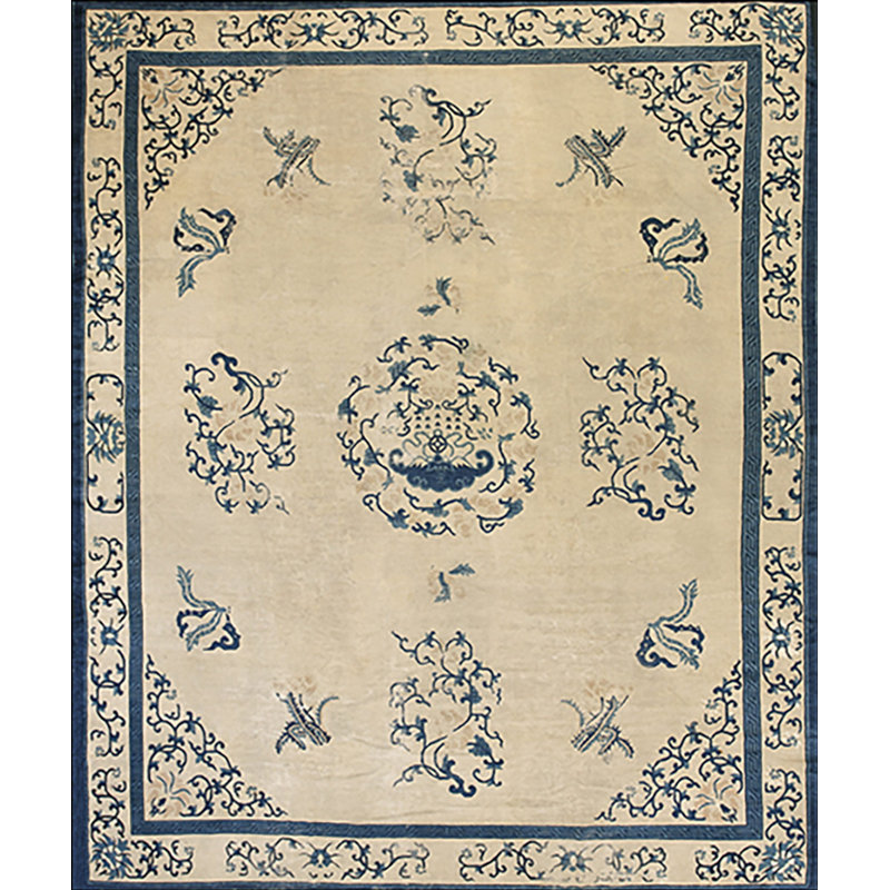 Tapis rectangulaire en laine noué à la main de style chinois antique des années 1920