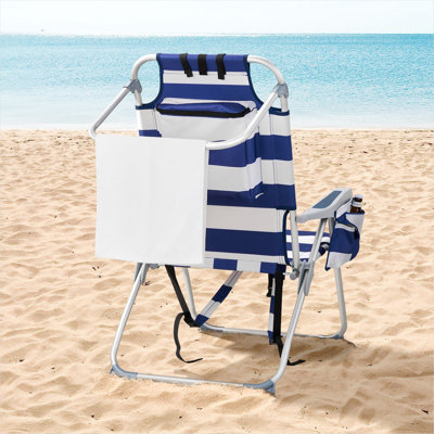 Chaise de plage en aluminium au fini bleu avec dossier inclinable à 5 positions et porte-gobelet pour le camping et les pique-niques