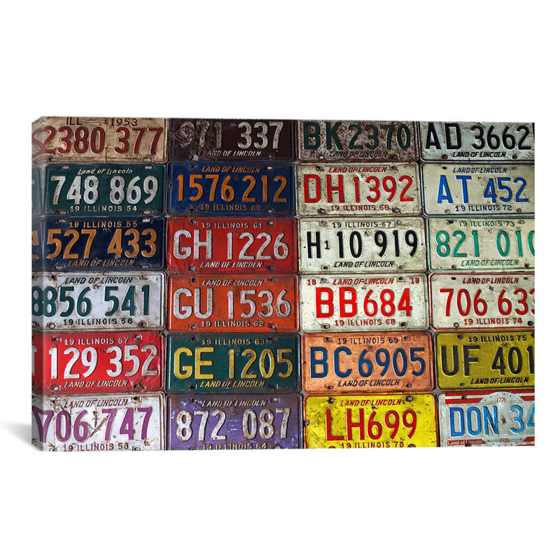 Plaques de licence de l'État - Art textuel sur toile tendue, H 12 po x l 18 po x P 1,5 po, Pas de tapis, Toile tendue