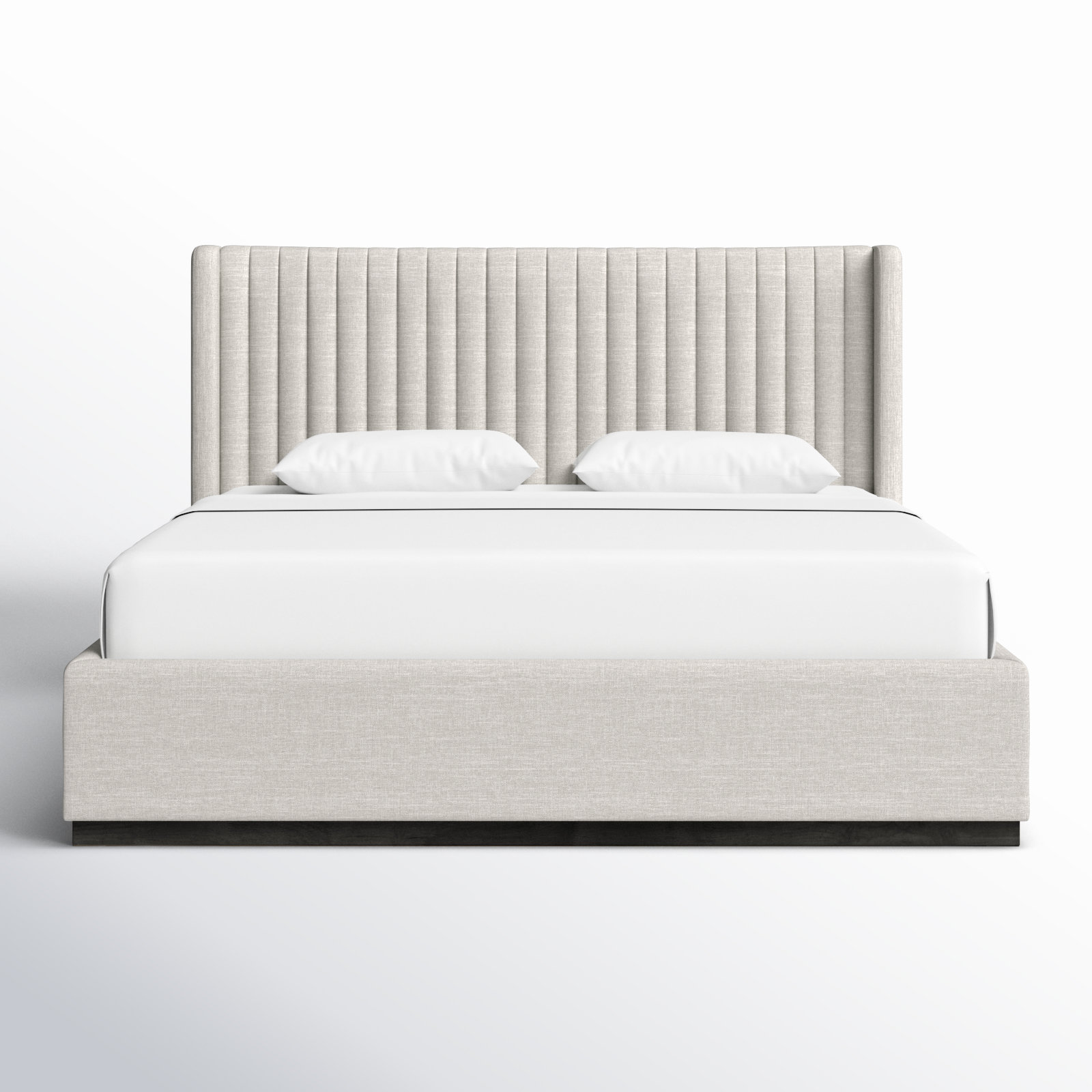 Chamblis Upholstered Wingback Bed, King, Beige Linen Textured Fabric