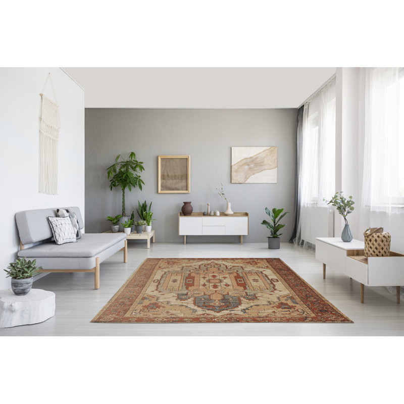Tapis oriental ivoire / orange Ambrah, Rectangle 8 pi x 10 pi