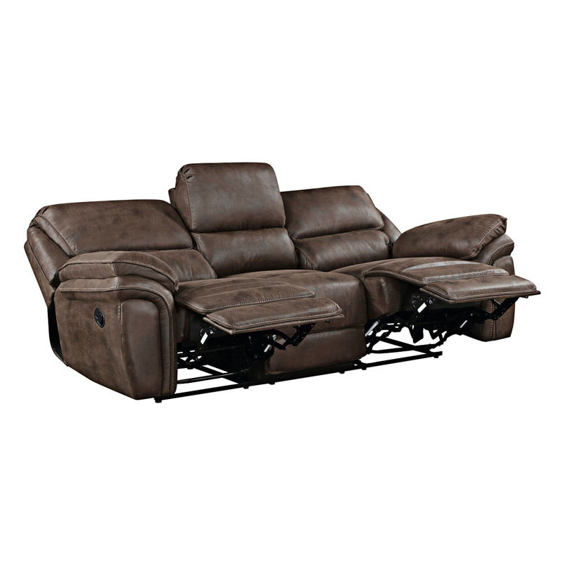 Plush  Design  Reclining Sofa  Microfiber Upholstery Solid Wood Frame Furniture 1Pc, Brown