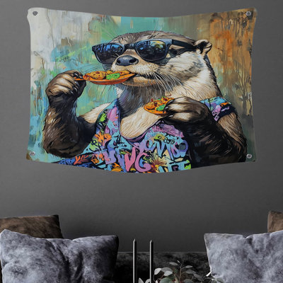 Otter With Food Wall Tapestry -  Whimsical Wall Decor
