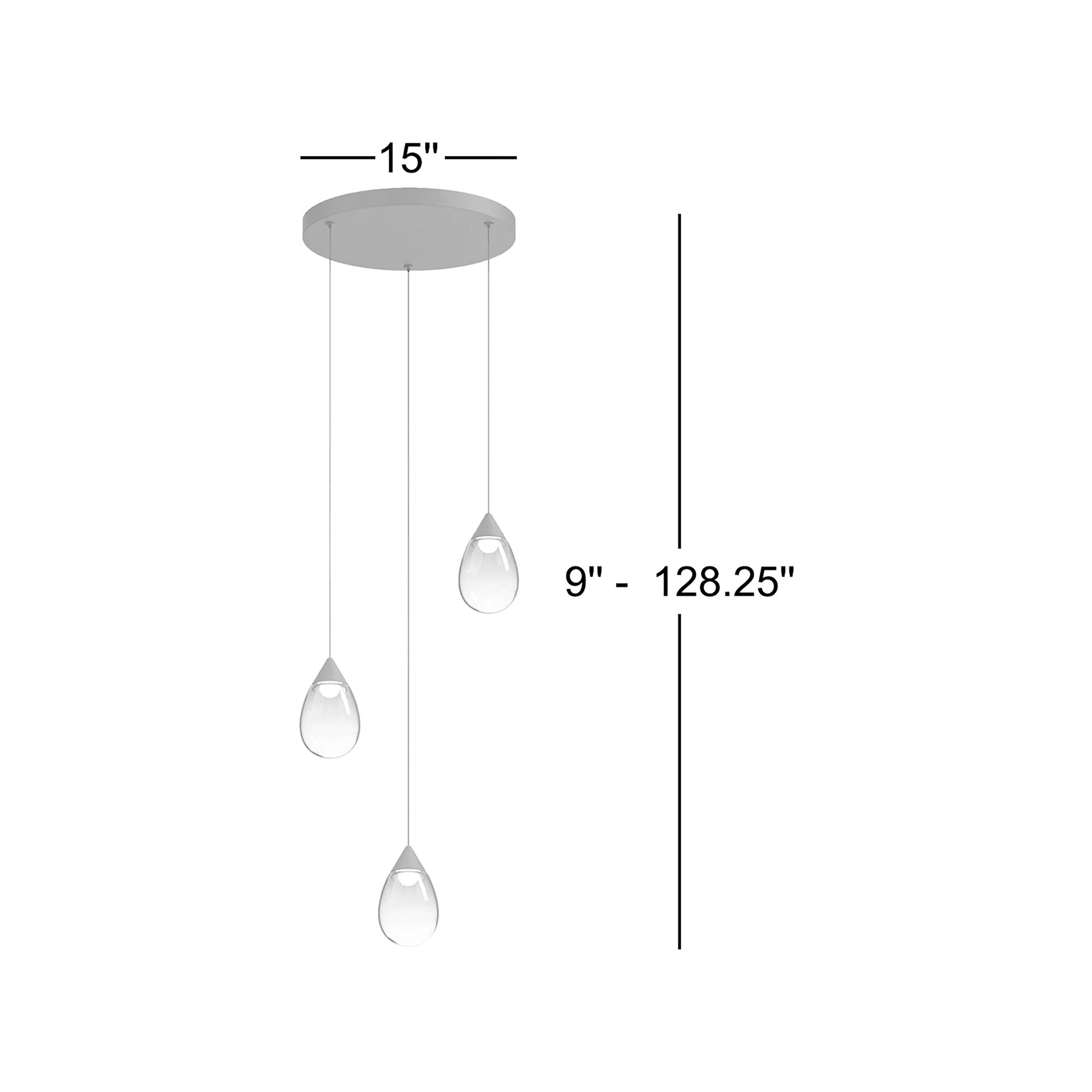 Aliceann 3 Light Glass Dimmable LED Pendant, Matte Black, Smoke