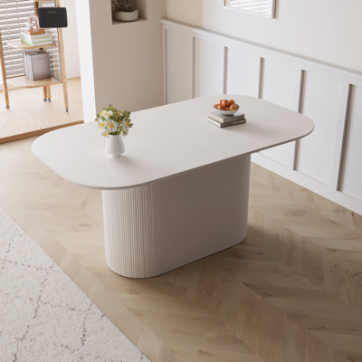 Chiho Dining Table with Thick Top & Vertical Striped Legs