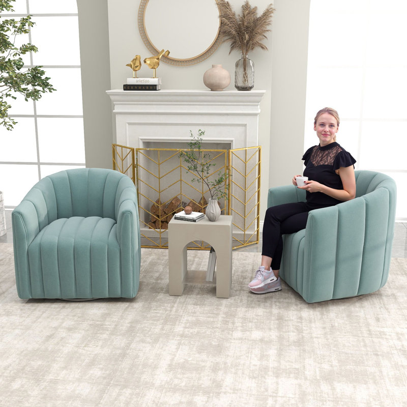 Annelotte Velvet Swivel Barrel Chair, Blue