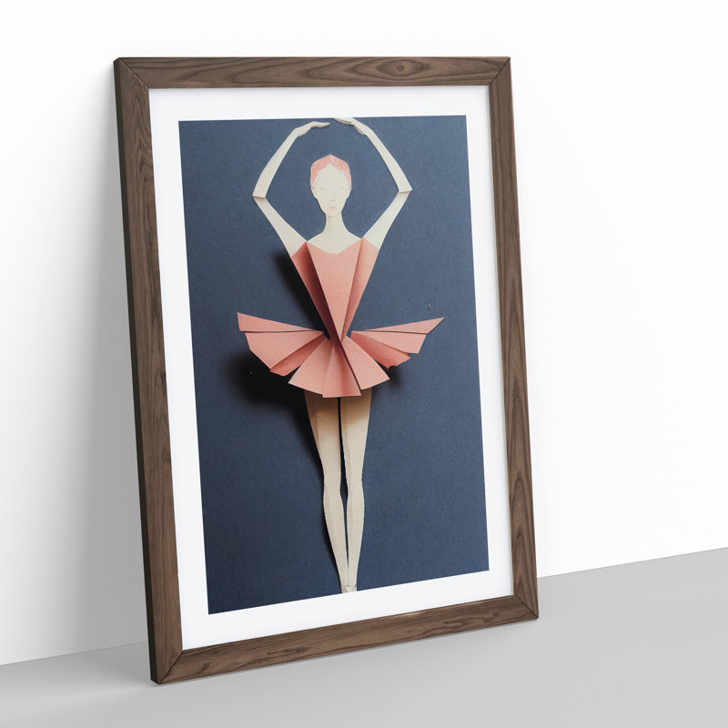 Paper Ballerina Dancer - Wall Art, 66cm H x 48cm W, Walnut Framed, No Matte