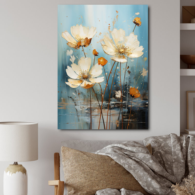 «Daisy Blossoming» en bleu sarcelle - impression, H 44 po x l 34 po x P 1,5 po, Toile tendue