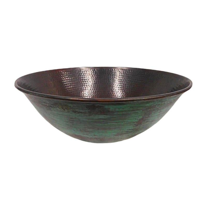 14" Round Copper Vessel Bathroom Sink with Green Patina Exterior