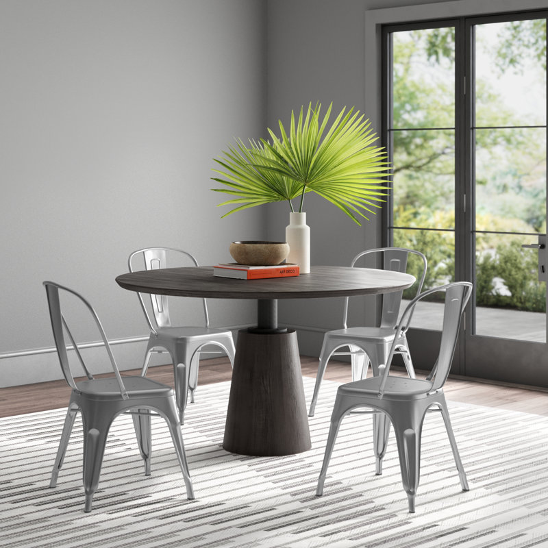 Borowski 17.7'' H Metal Stacking Side Chair, Silver