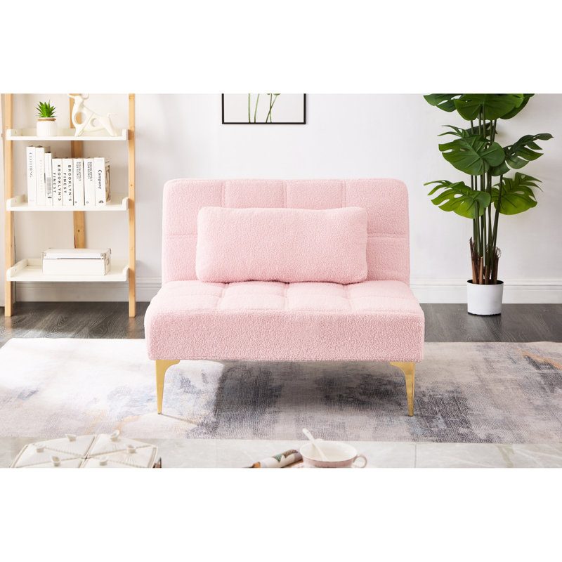 Futon convertible avec tissu rose et pieds en métal dorés - Confortable pour les petits espaces tout en polyvalence