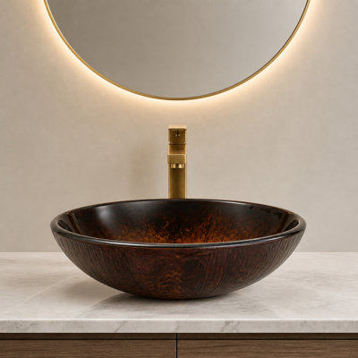 16" Round Tempered Glass Vessel Sink Artistic Bathroom Sink