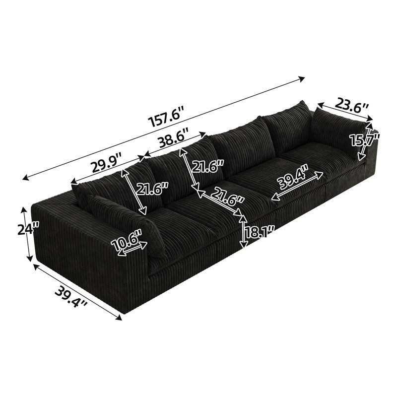 Canapé 157,6 po Cloud, H 24 po x l 157,6 po x P 39,4 po, Noir