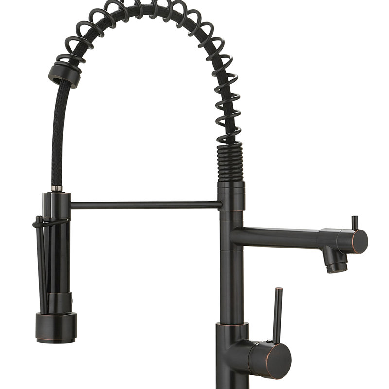 Robinet de cuisine avec douchette rétractable, finition bronze huilé, poignée simple, rotation de 360 degrés, robinet en céramique, robinet accessoire moderne, luminaire contemporain