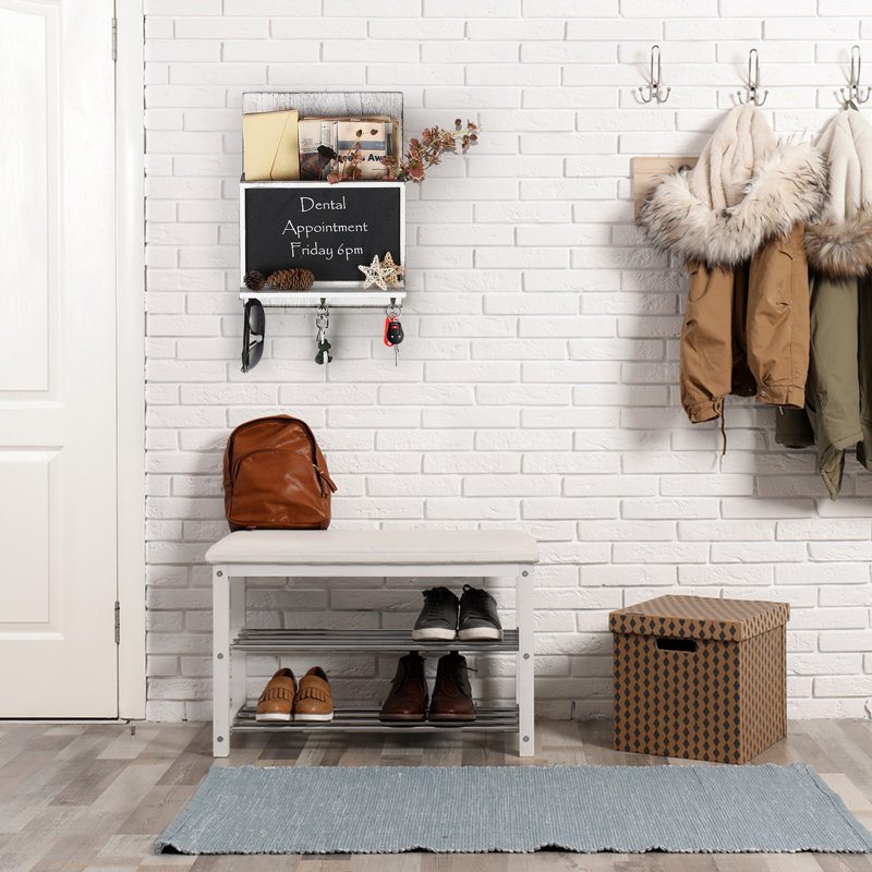Hershall Floating Shelf with Hooks, Grey