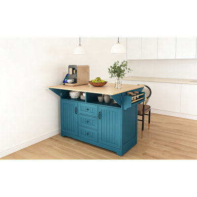 Versatile Large Kitchen Island With 2 Drop Leaf, Rolling Cart On 5 Wheels, Power Outlet, And Ample Storage For Dining And Work