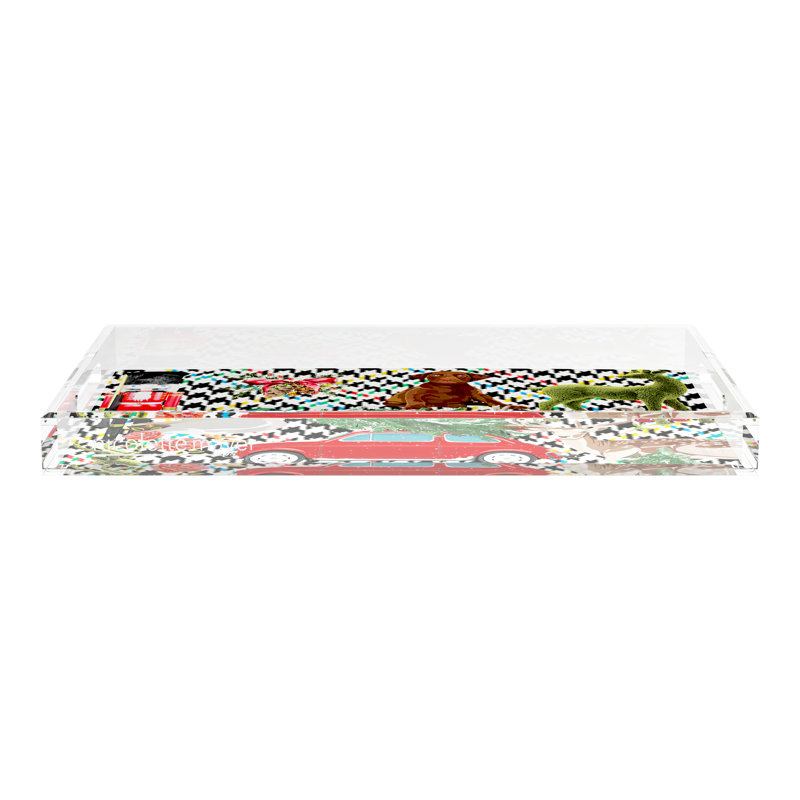 Ultimate Christmas Plaid Acrylic Rectangle Decorative Tray, 12.5"W x 7.75"D x 2"H, Black/Green Plaid