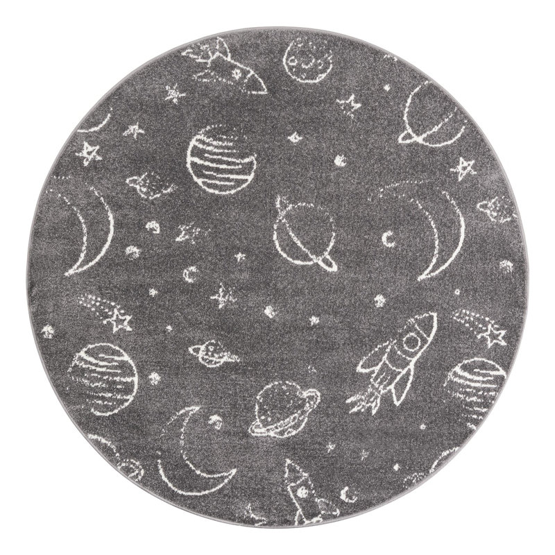 Machine Woven Polypropylene Plastic Rug, Round 5'3", Gray