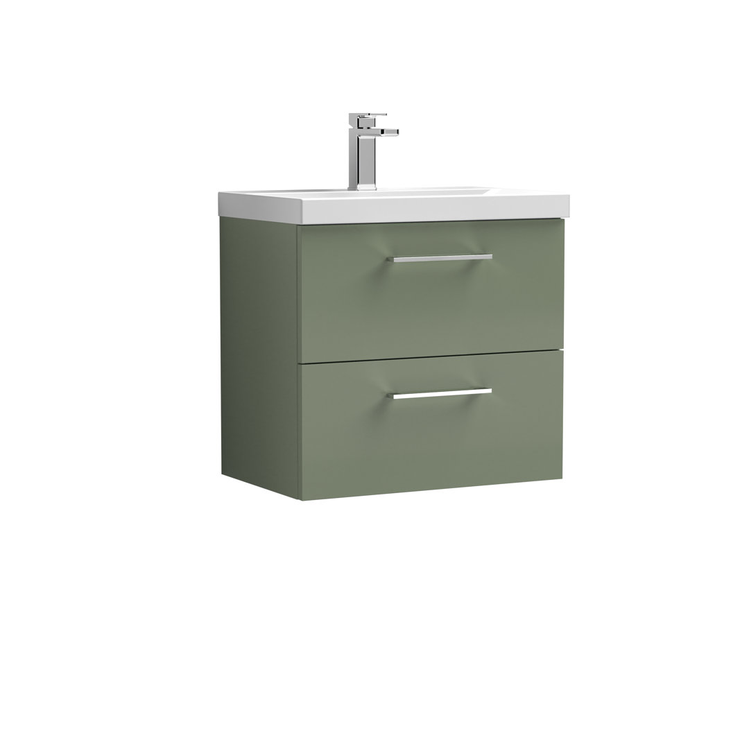 Nuie Arno 600mm Wall Hung 2 Drawer Vanity & Basin - Satin Green - Image 2