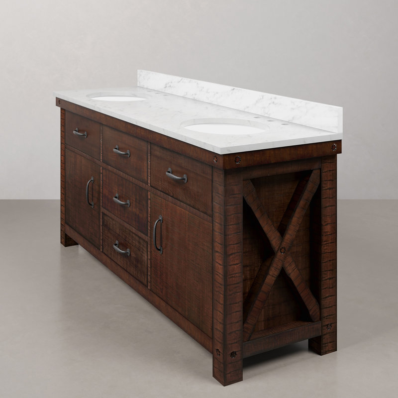 Aberdeen 72'' W Double Vanity, Carrara White, Rostic Sienna