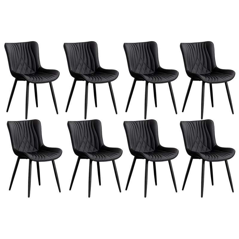 Chaises de salle à manger rembourrées en cuir PU avec chaises à oreilles modernes et pieds en métal, Noir